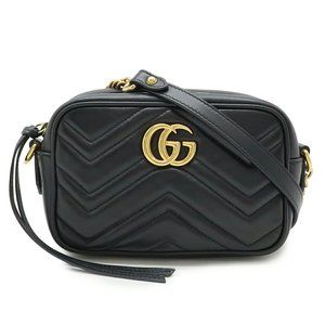 GUCCI Black Leather GG Marmont Shoulder Bag